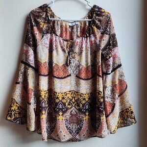 New York & Company Bell Sleeve Bohemian Blouse Size XS